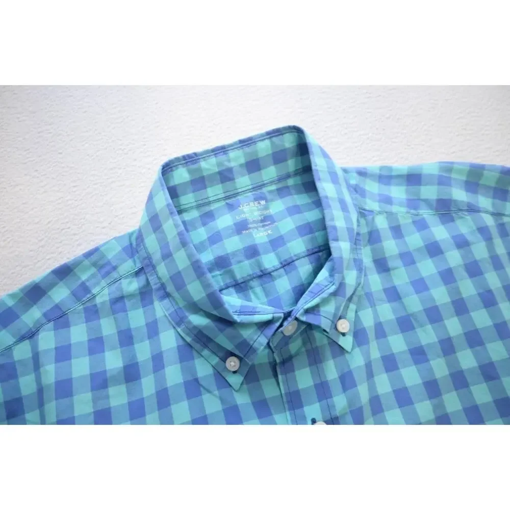 J Crew Light Weight Button‎ Up Shirt Short Sleeve Plaid Casual Mens Sz Large